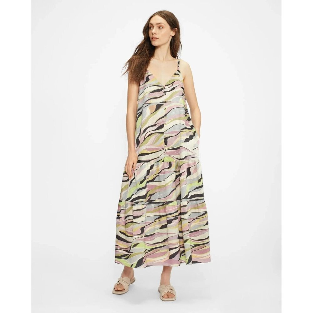 Ted Baker Womens Printed Button Through Cami Dress Dusky Pink Size 1/ US 4
